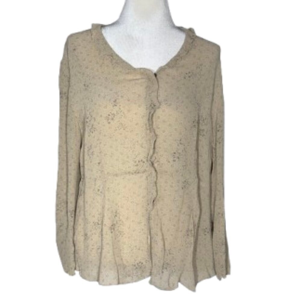 J. Jill Rayon Button Down V-Neck Tan Lightweight Blouse Size Large Petite (LP)